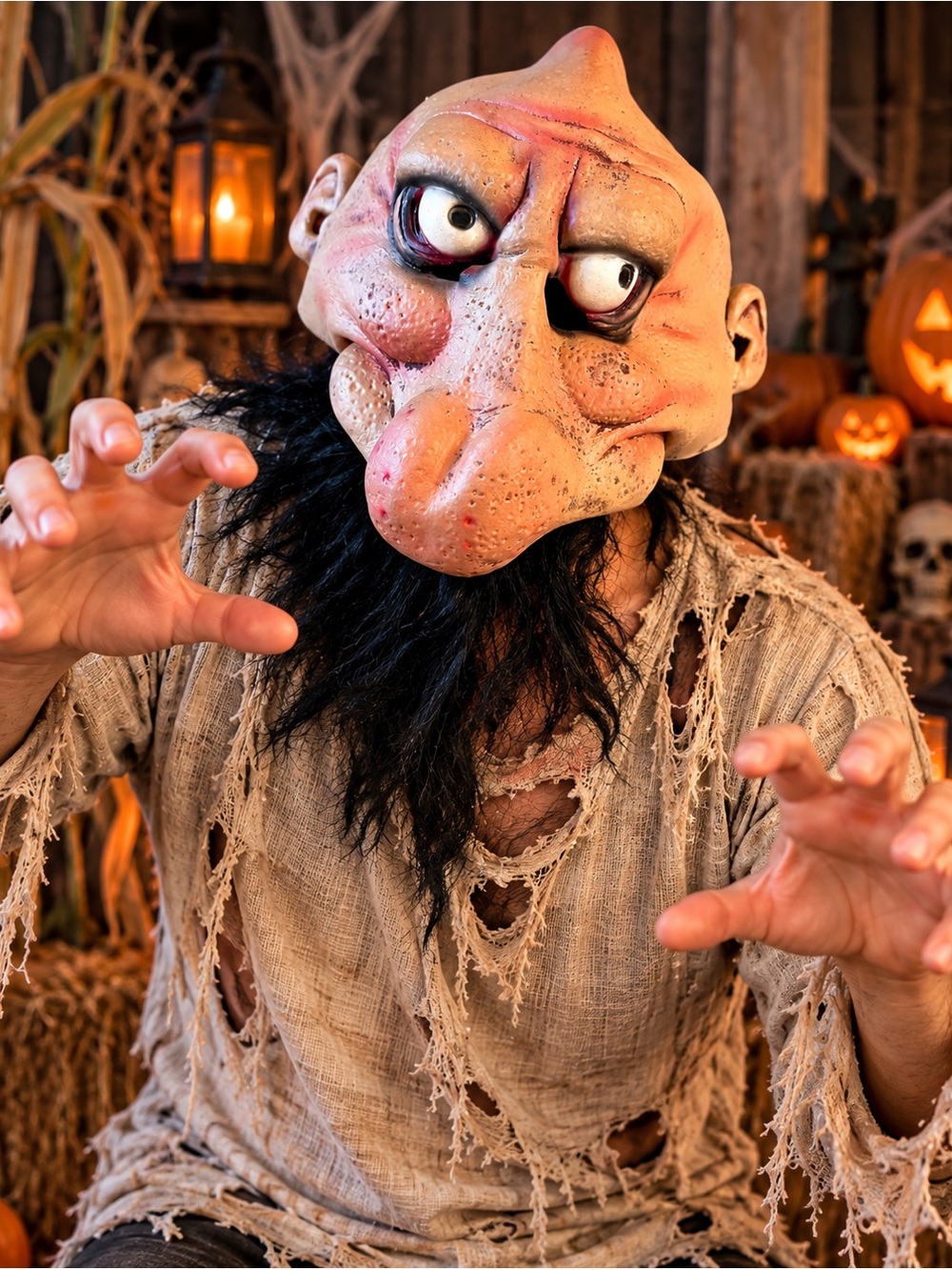 Vintage 2002 Paper Magic Creepy Halloween Costume Mask Monster Beard